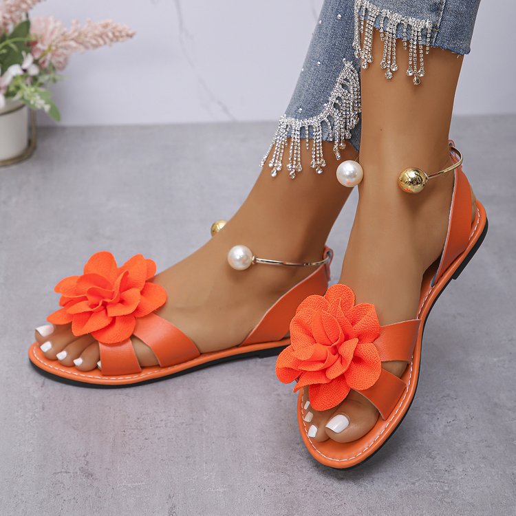 Women's Elegant Sandals with Floral Appliqués – Stylish Summer Shoes