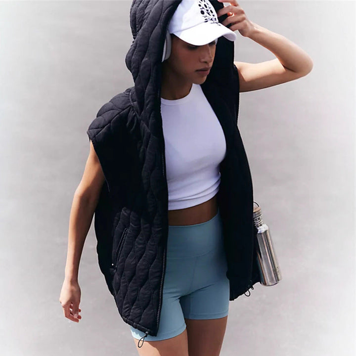Light Women's Quilted Vest with Hood – Short-Sleeve Quilted Jacket