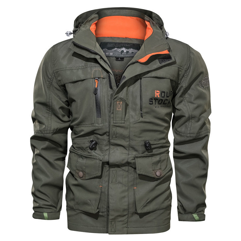 Parka de terrain pour homme en matière déperlante avec capuche réglable