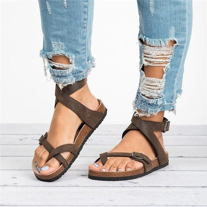 Women's Open Leather Sandals With Crossed Straps – Elegant Comfort Fit