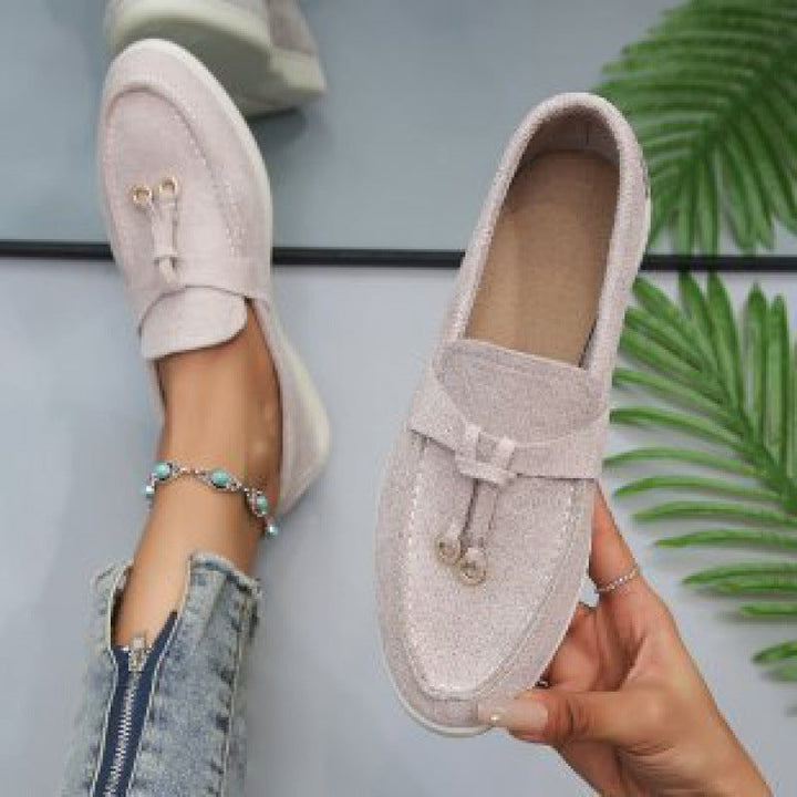 Damen Flache Slip-On Wildleder Loafer – Bequeme Freizeitschuhe
