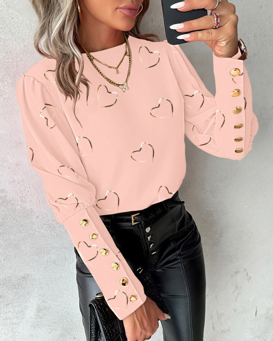Women's long-sleeve blouse with buttons and floral print