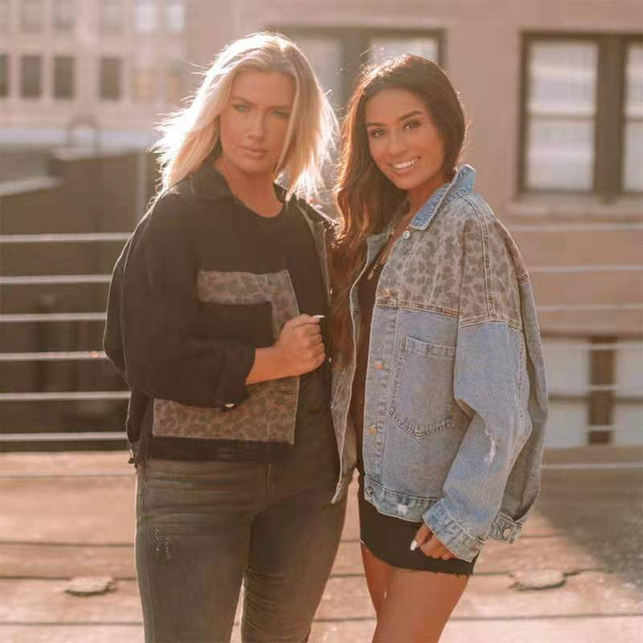 Women's Casual Denim Jacket – Fashionable Animal Print Patch Jacket