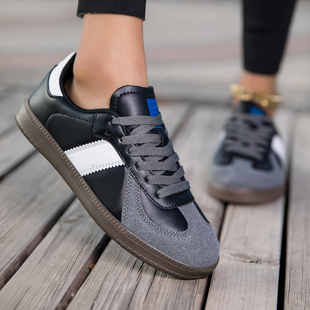 Damen Sportliche Schnür Leder Sneakers Mit Rutschfester Sohle – Bequeme Freizeitschuhe