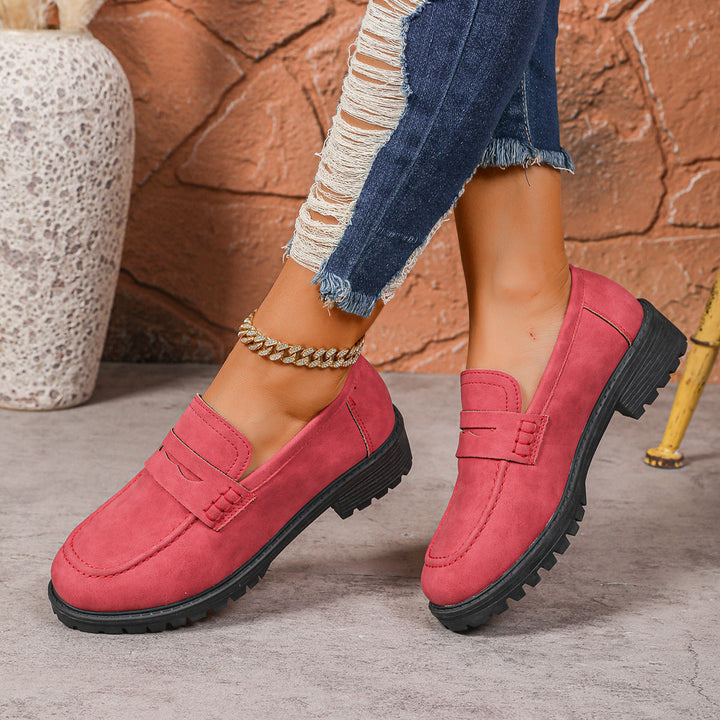 Damen Rote Wildleder Chunky Plattform Penny Loafer Mit Profilsohle