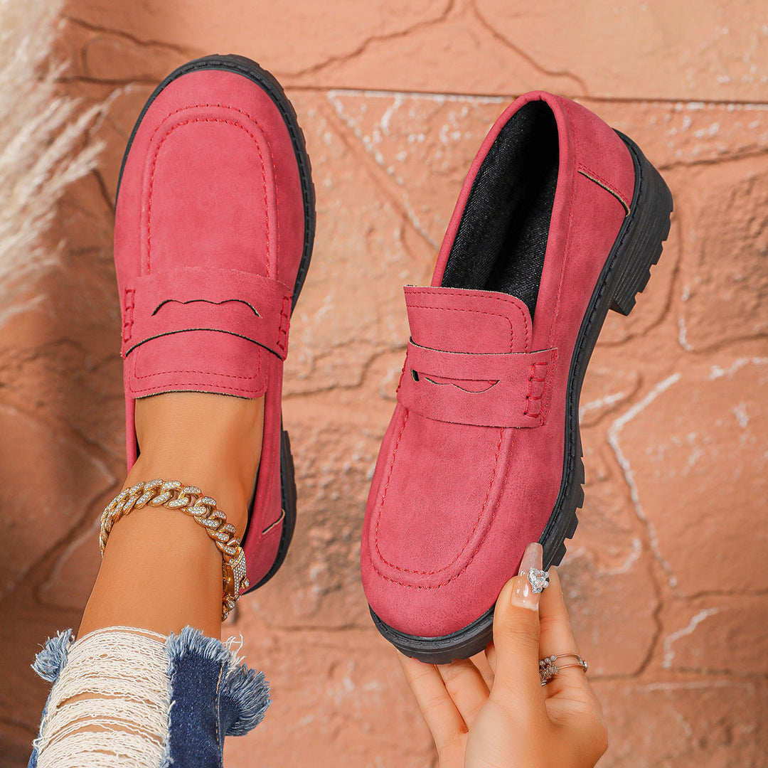 Damen Rote Wildleder Chunky Plattform Penny Loafer Mit Profilsohle