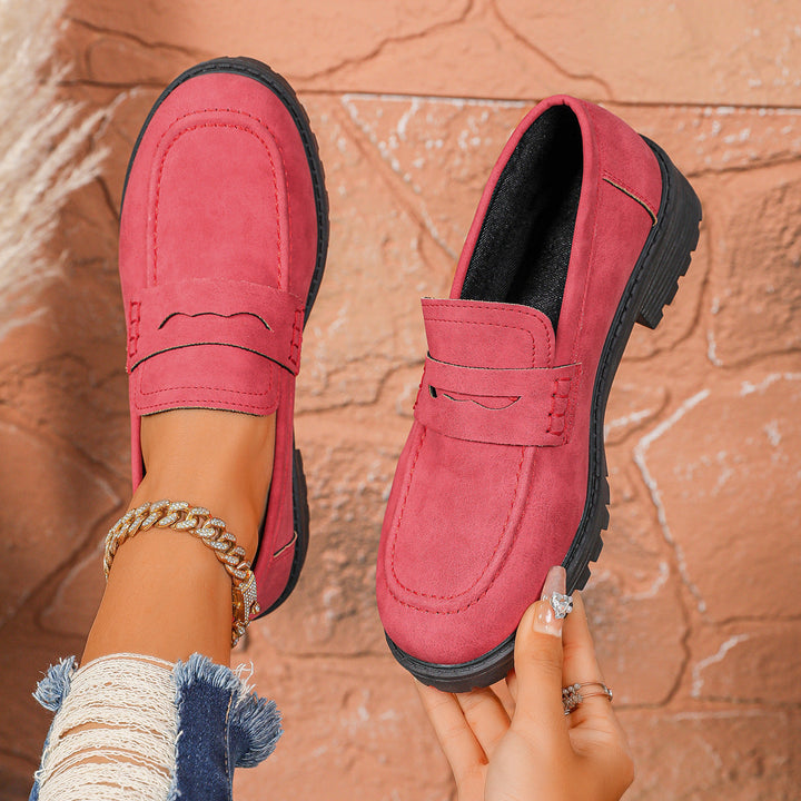 Damen Rote Wildleder Chunky Plattform Penny Loafer Mit Profilsohle