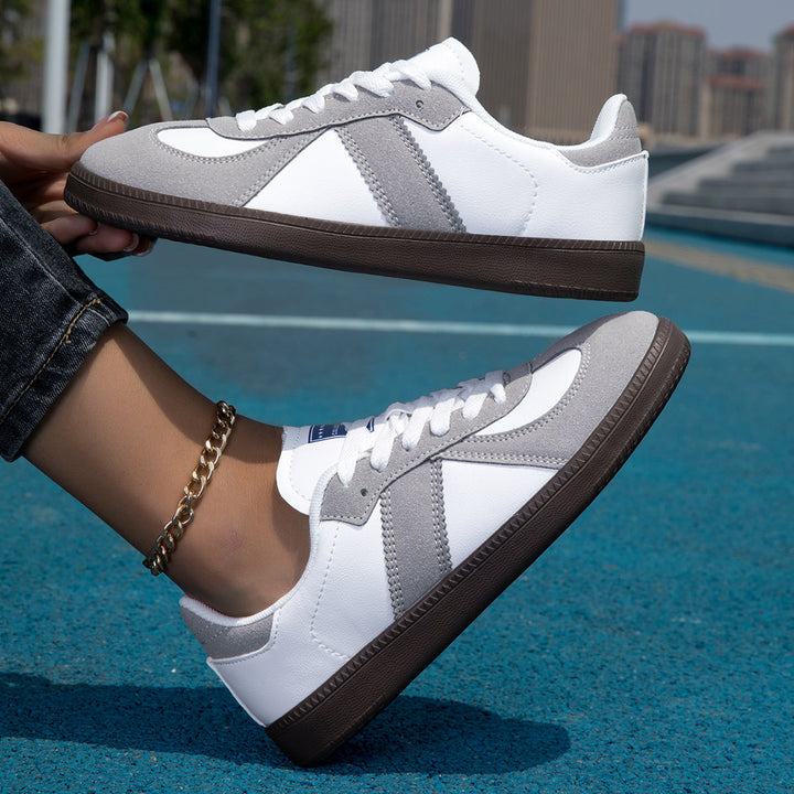 Damen Sportliche Schnür Leder Sneakers Mit Rutschfester Sohle – Bequeme Freizeitschuhe