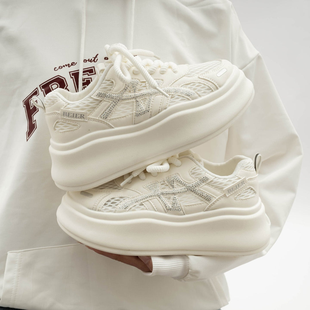 Baskets à plateforme en mesh blanc pour femme avec lacets
