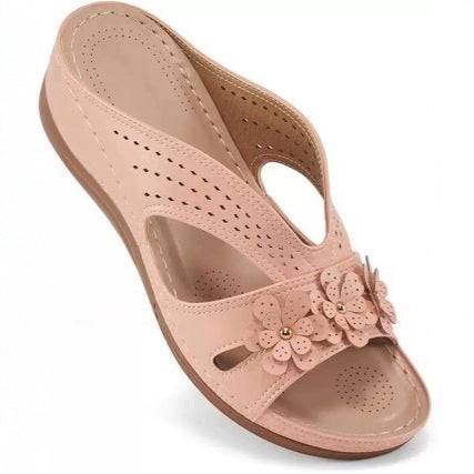 Women's Comfortable Footbed Sandals with Flower Design – Orthopedic Summer Comfort