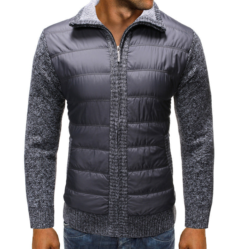 Men's quilted jacket with knit sleeves and full-length zipper