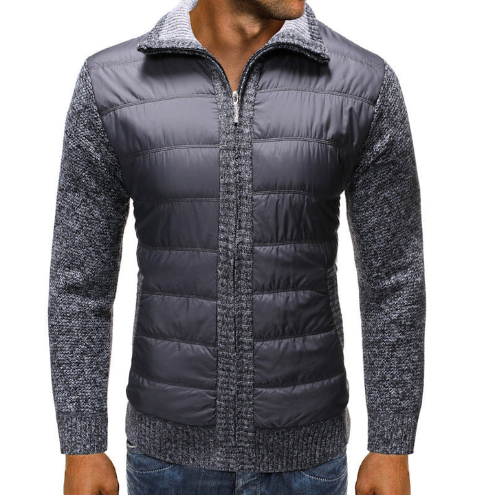 Men's quilted jacket with knit sleeves and full-length zipper