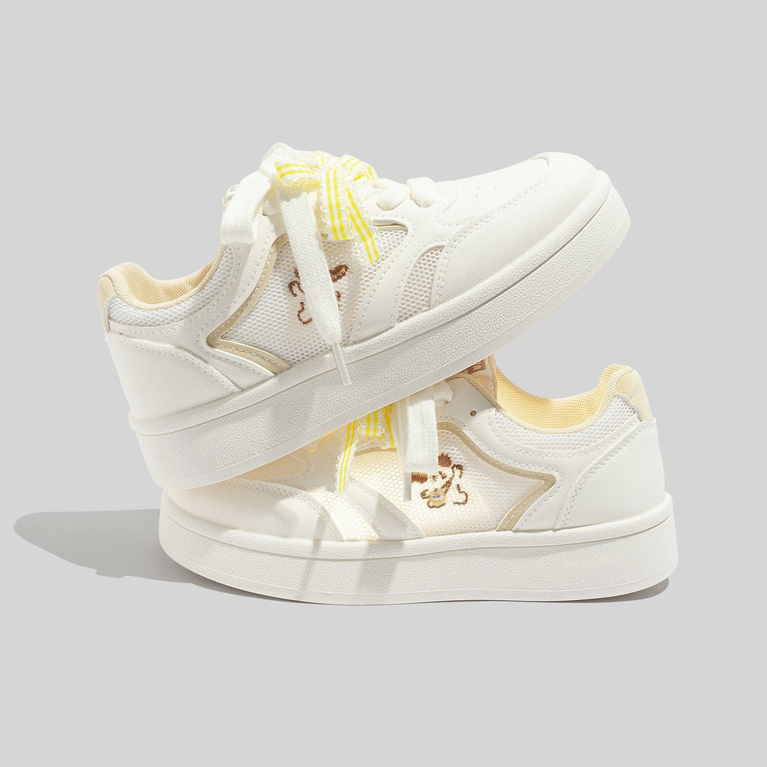 Zapatillas de malla blancas transpirables para mujer con cordones