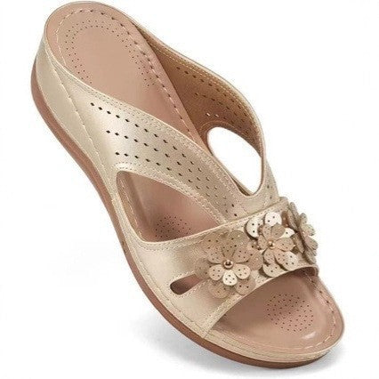 Women's Comfortable Footbed Sandals with Flower Design – Orthopedic Summer Comfort