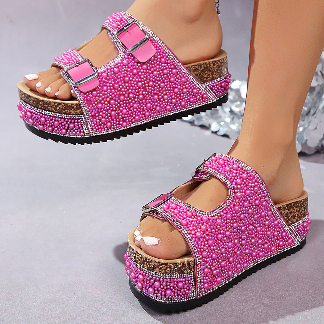 Women's Elegant Open Glitter Stone Sandals – Sparkling Comfort Shoes