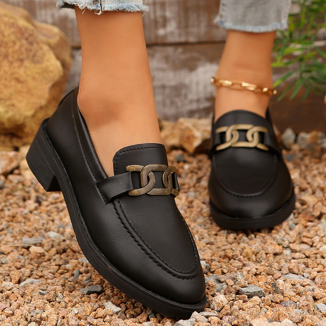 Damen Elegante Mokassins Mit Kettendetail – Stilvolle Komfort Loafer