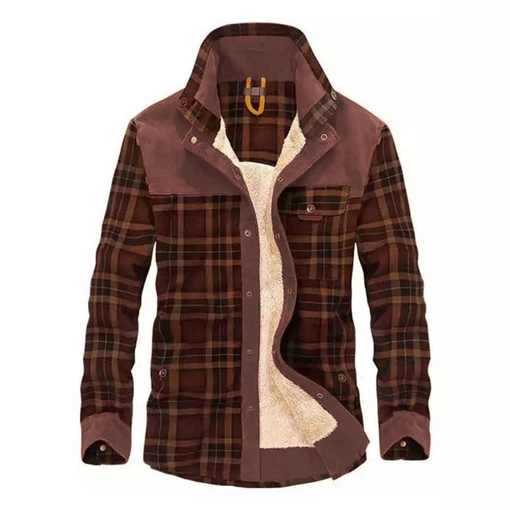 Herren Karo-Hemdjacke mit Teddy-Futter und Wildlederbesatz