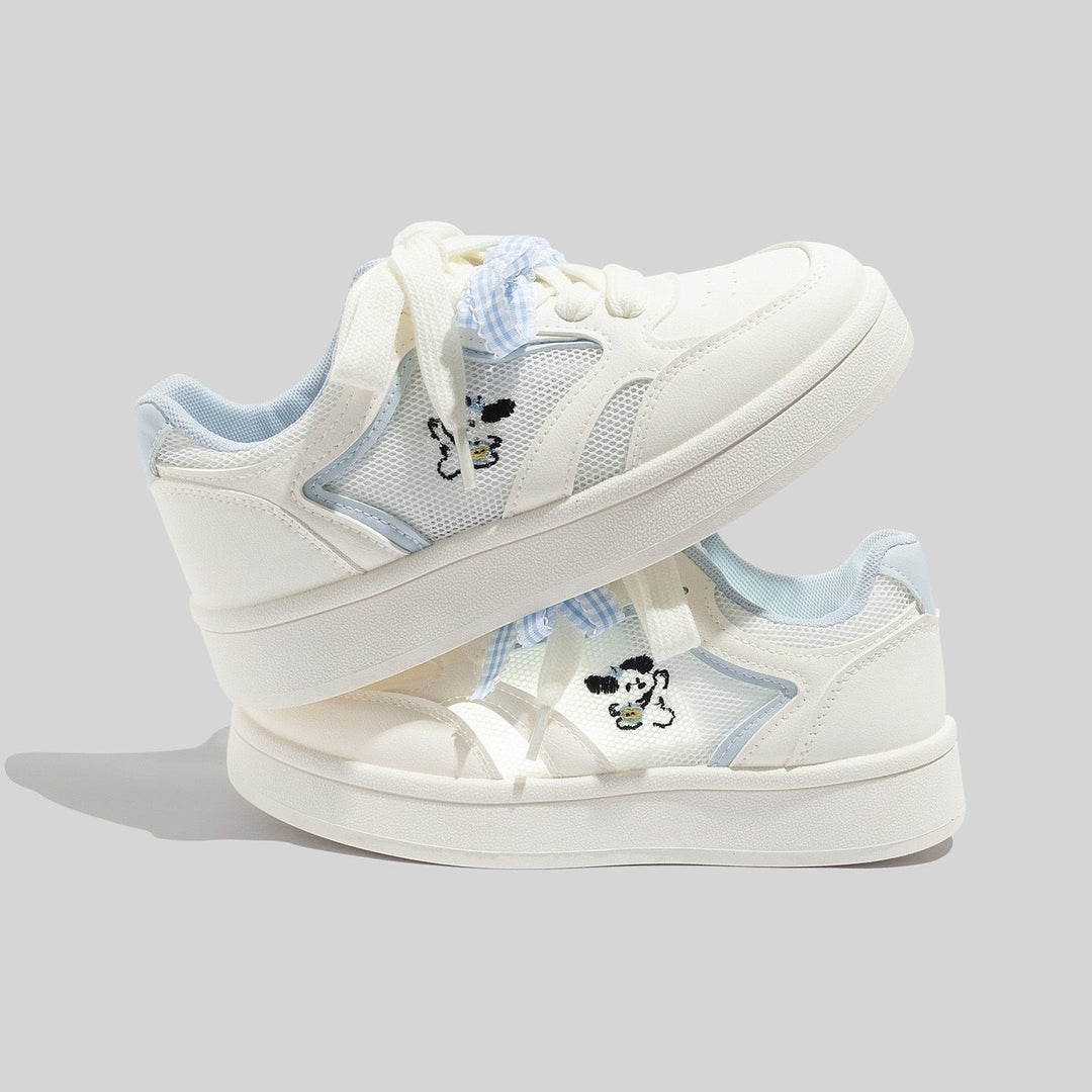 Zapatillas de malla blancas transpirables para mujer con cordones