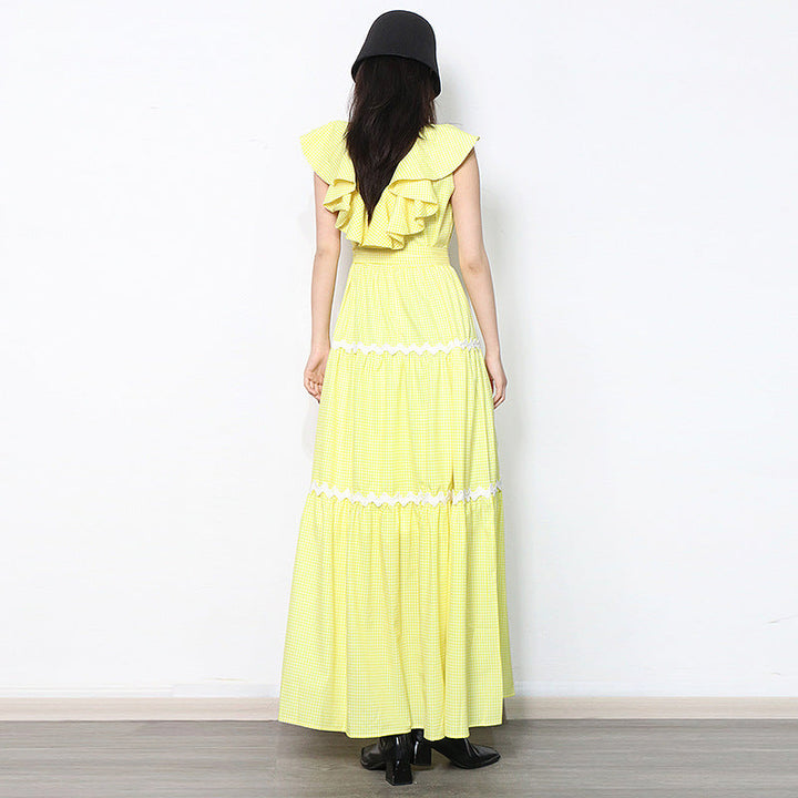 Maxikleid mit Voluminösen Rüschen & Tailliertem Bund | Damen Sommerkleid