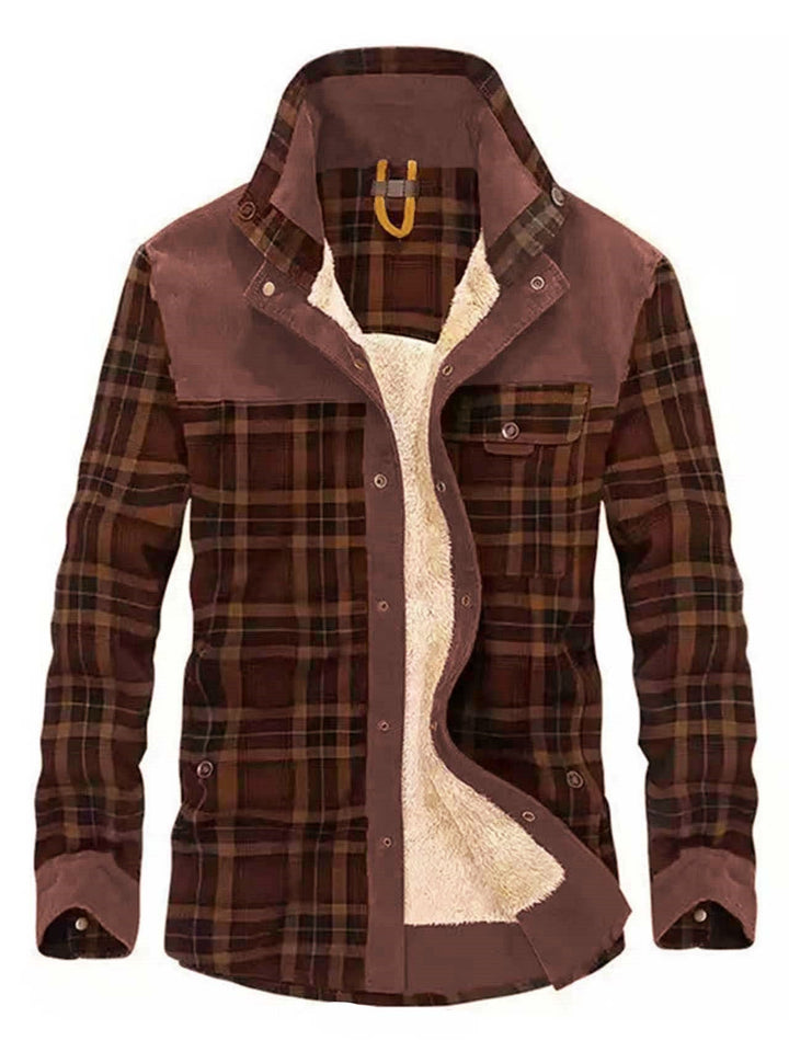 Herren Karo-Hemdjacke mit Teddy-Futter und Wildlederbesatz