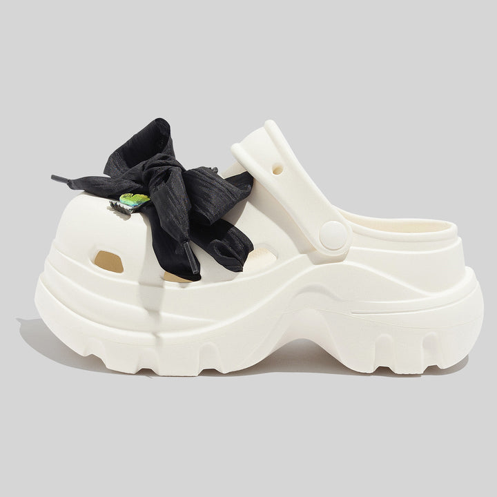 Women's Fashionable White Chunky Clogs with Embellishments and Accessories