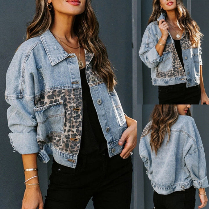 Women's Casual Denim Jacket – Fashionable Animal Print Patch Jacket