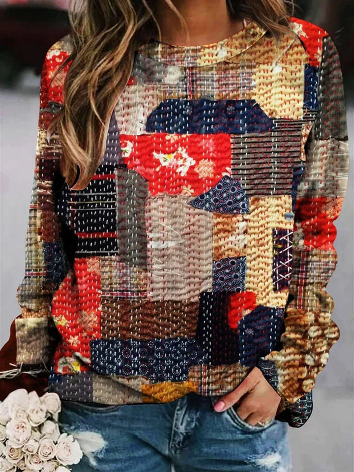 Women's patchwork sweater with textured design