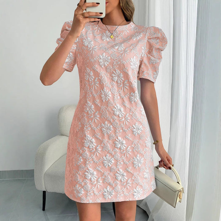 Women's Elegant Blue Textured Floral Mini Dress – Stylish Party Fashion