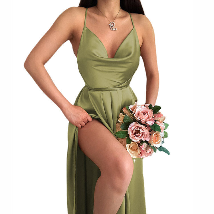 Women's V-neck Wedding Dress – Elegant, Flowing Dress for Festive Occasions