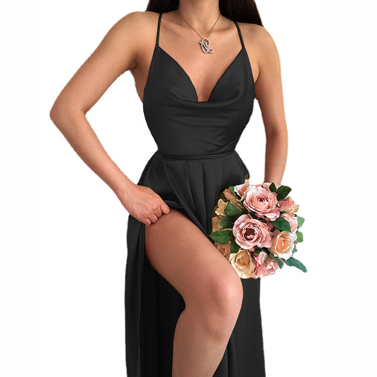Women's V-neck Wedding Dress – Elegant, Flowing Dress for Festive Occasions