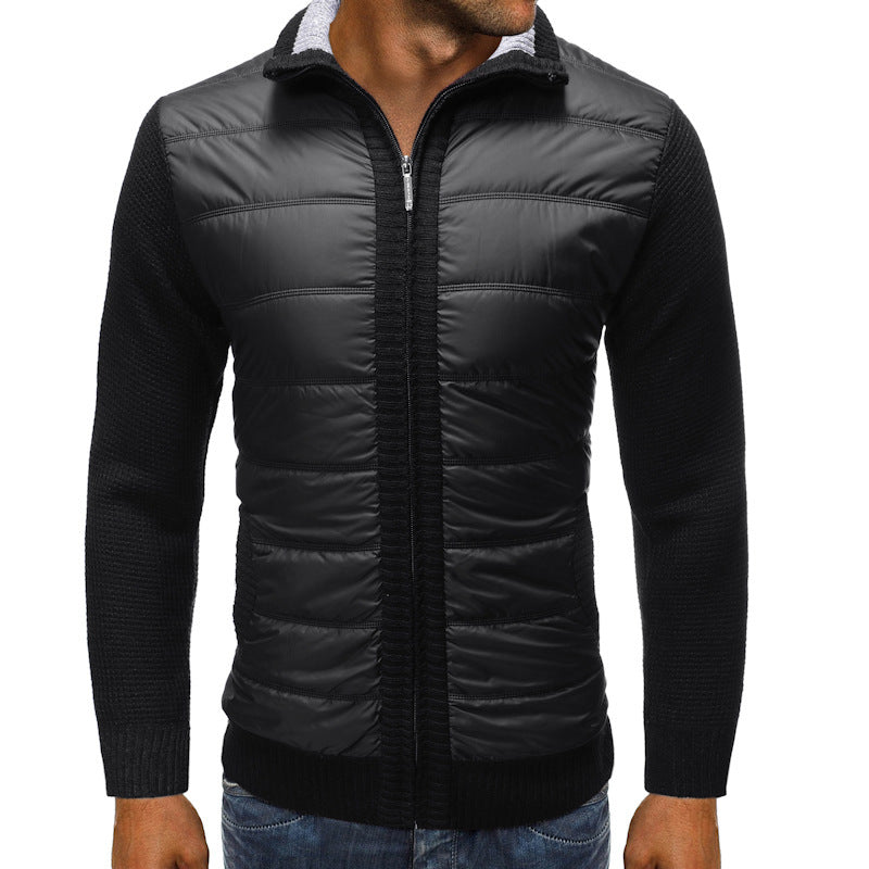 Men's quilted jacket with knit sleeves and full-length zipper