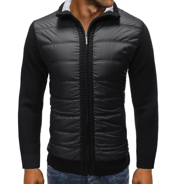Men's quilted jacket with knit sleeves and full-length zipper
