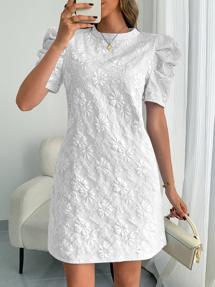 Women's Elegant Blue Textured Floral Mini Dress – Stylish Party Fashion