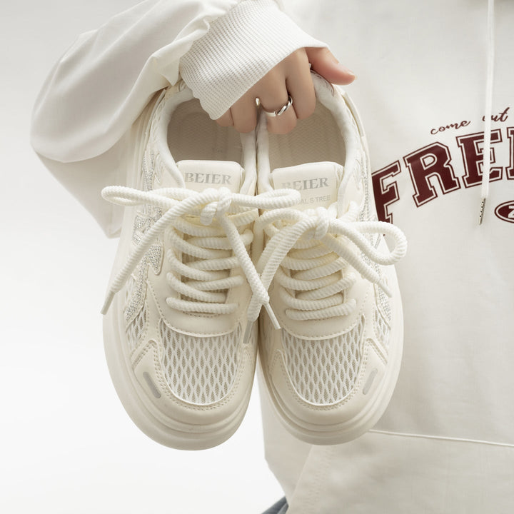 Baskets à plateforme en mesh blanc pour femme avec lacets