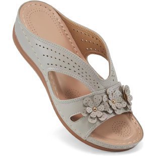 Women's Comfortable Footbed Sandals with Flower Design – Orthopedic Summer Comfort