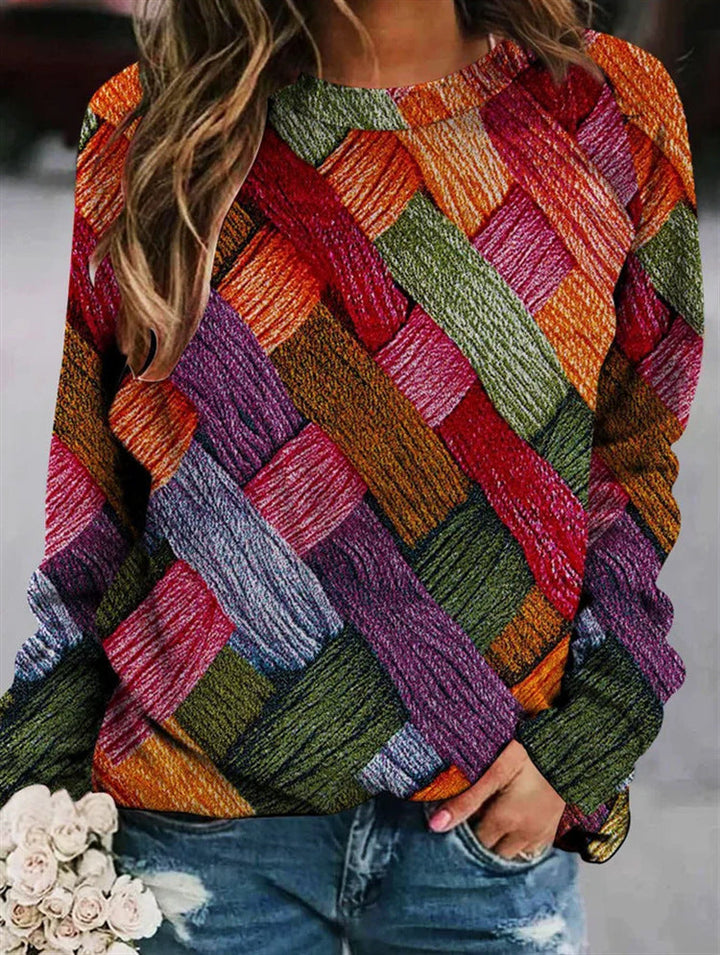 Women's patchwork sweater with textured design