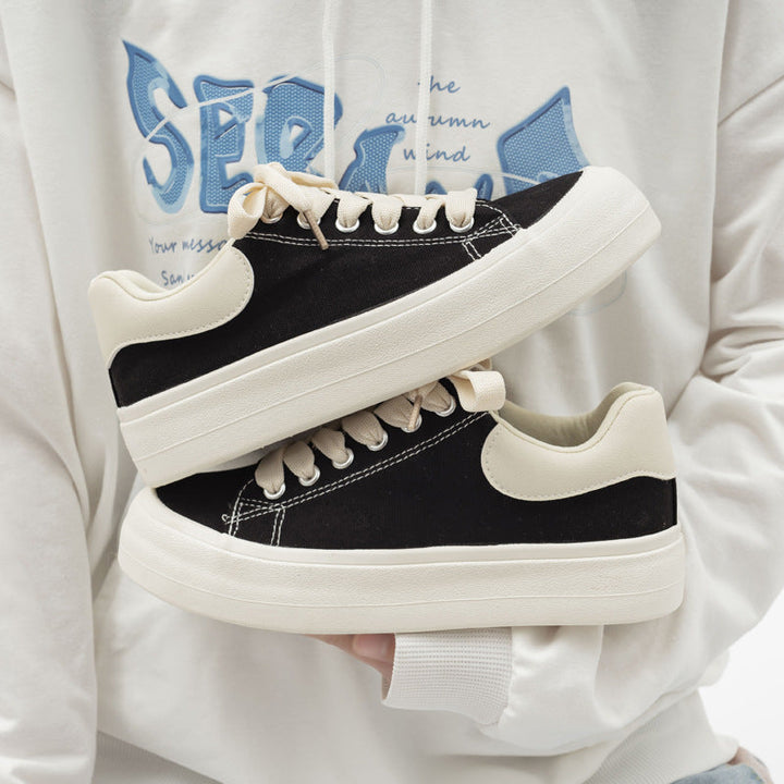 Damskie stylowe sznurowane sneakersy z denimu na platformie