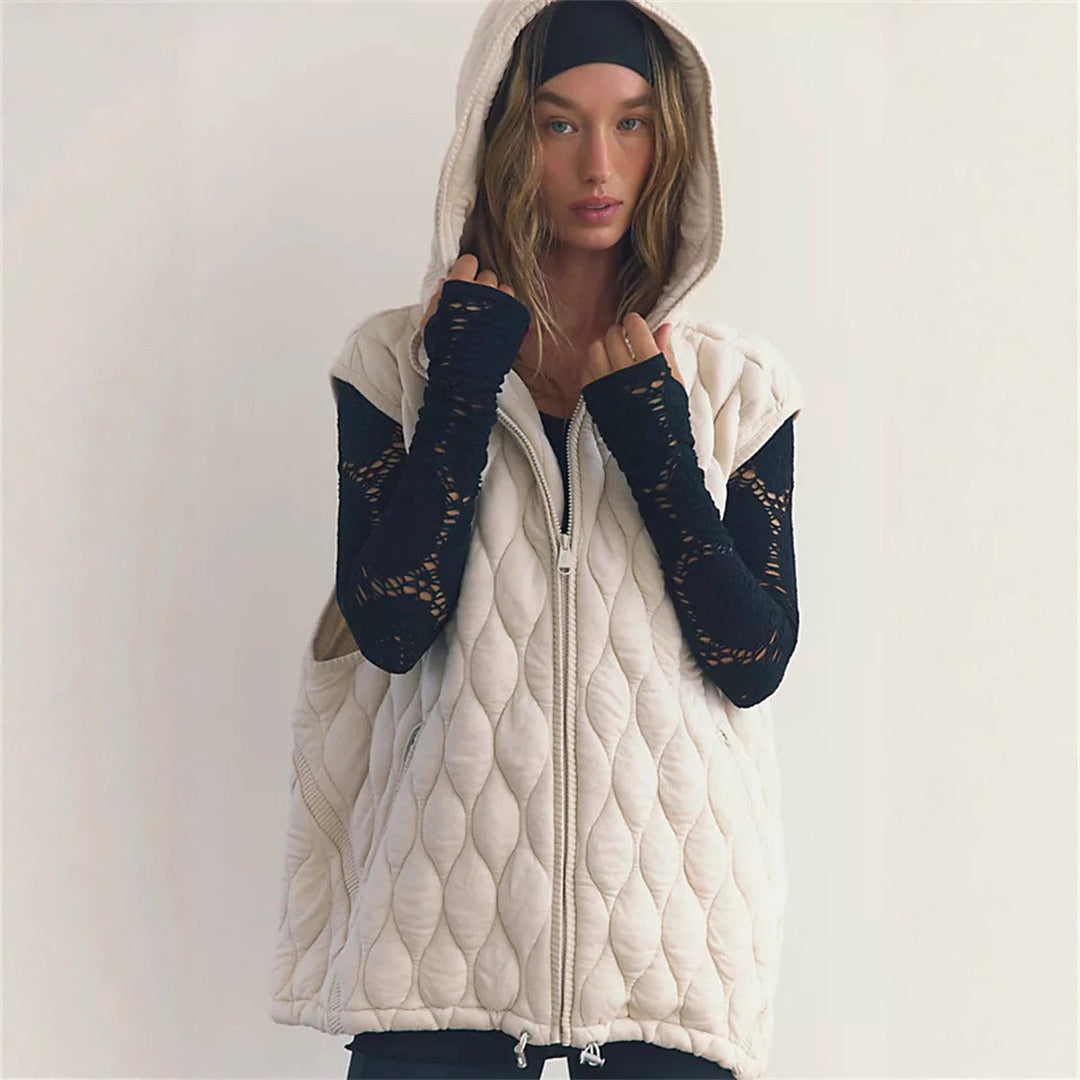 Light Women's Quilted Vest with Hood – Short-Sleeve Quilted Jacket