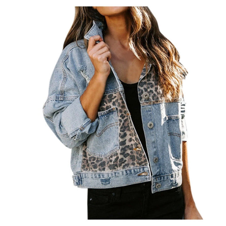 Women's Casual Denim Jacket – Fashionable Animal Print Patch Jacket