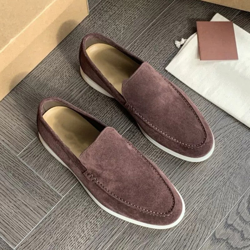 Men's Classic Brown Suede Loafers Slip-On – Elegant Casual Shoes