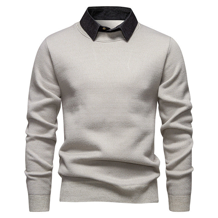 Men's Fine Knit Sweater With Modern Collar – Stylish Casual Sweater