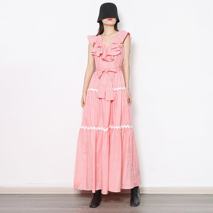 Maxikleid mit Voluminösen Rüschen & Tailliertem Bund | Damen Sommerkleid