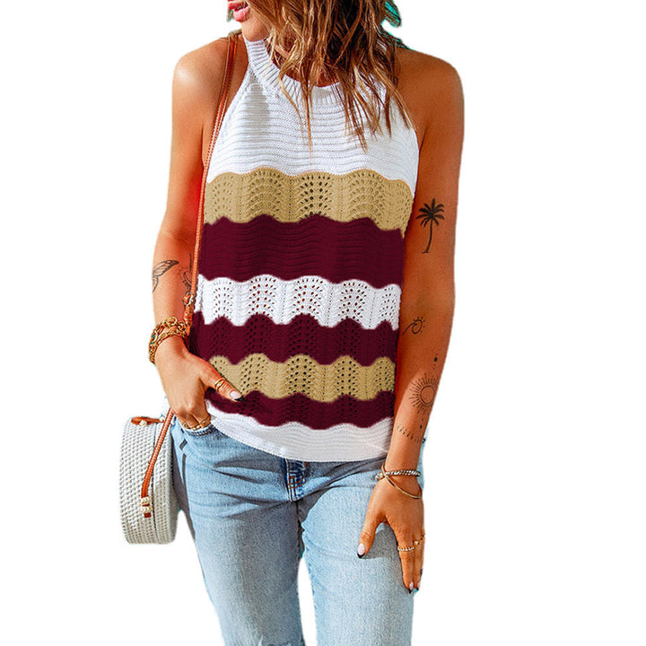 Top tricoté sans manches pour femme – Débardeur d'été à motif ondulé coloré