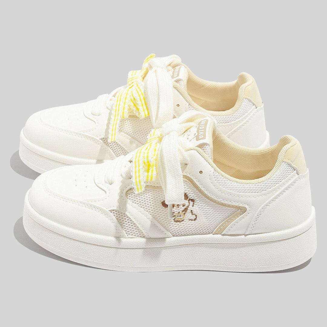 Zapatillas de malla blancas transpirables para mujer con cordones