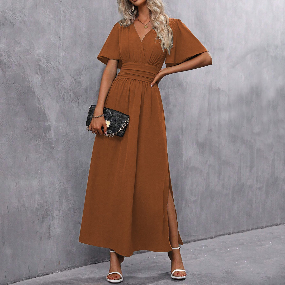 Black Maxi Dress for Women – V-Neck, Slit & Flutter Sleeves