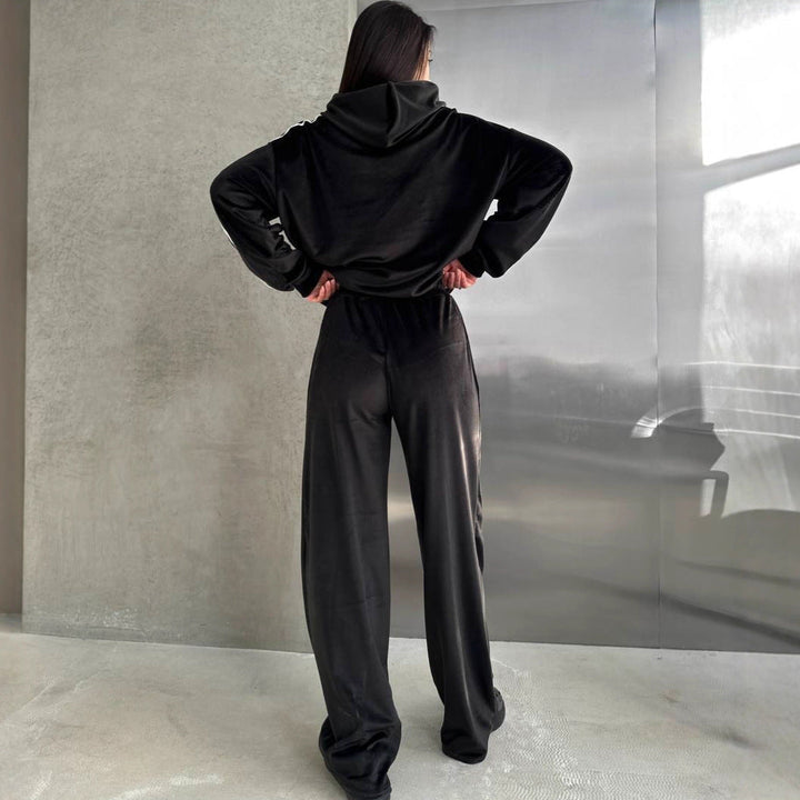 Damen Samt Hoodie Und Weite Hose Set – Bequemes Lounge Outfit