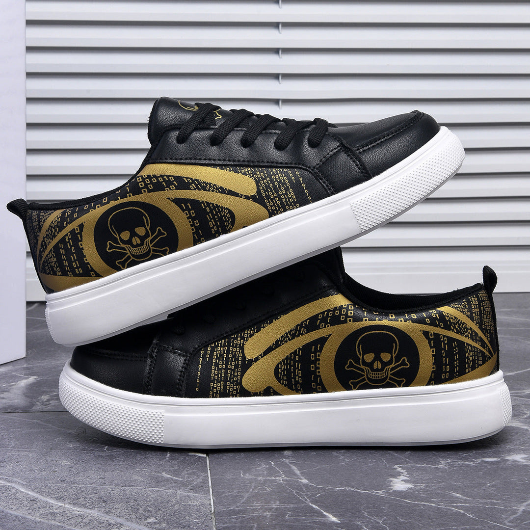Damen Schwarze Schnür-Sneaker Mit Totenkopf-Print – Gepolsterte Komfortschuhe