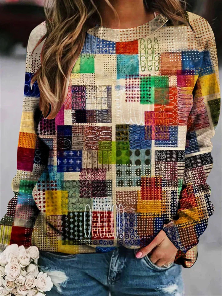 Women's patchwork sweater with textured design