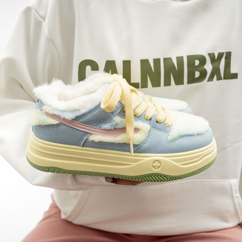 Women's Pink Platform Sneakers with Fleece Lining
