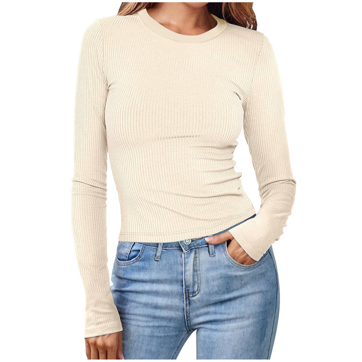 Women's Fitted Long-Sleeve Shirt with Ribbed Texture – Slim Stretch Fit